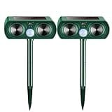 2 Pack 2025 Solar Ultrasonic Animal Repeller Waterproof Deer Repellent Devices Wide Coverage Flashing Light Deterrent for Deer, Rabbits, Raccoons, Dogs, Cats, Skunks, Squirrels Rodents