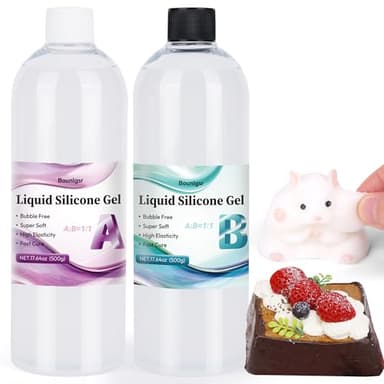 Bounlgsr 36oz Silicone Squishes Gel for Taba Squishes, Liquid Silicone Gel, Fast Cure 1:1 Ab Ratio Mix, Flex Rubber for Squishes Making, Beginner Squishes Makers, DIY Stress Relief Gift