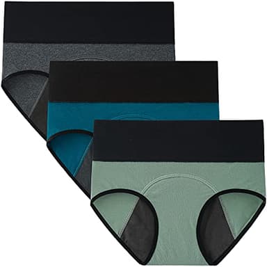 INNERSY Womens High Waisted Period Underwear Menstrual Leakproof Cotton Panties 3 Pack(Large, Lake Blue/Light Green/Heather Grey)