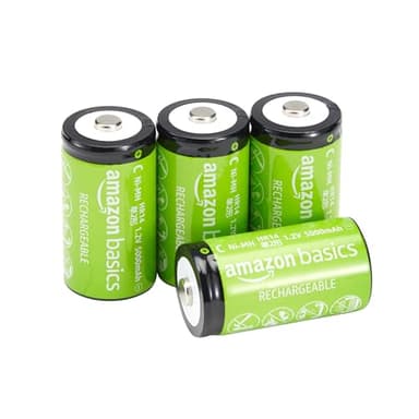 Amazon Basics 4-Pack Rechargeable C Cell NiMH Batteries, 5000 mAh, Pre-Charged, Low Self Discharge, Recharge up to 1000x Times