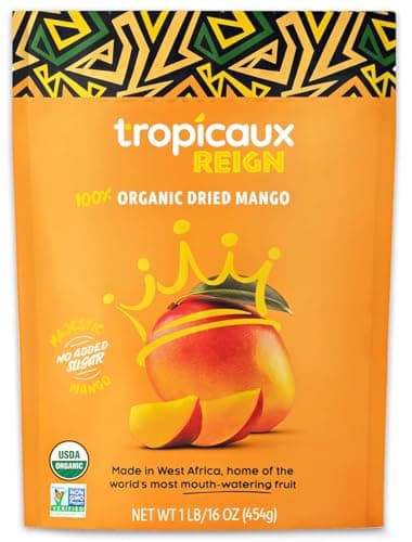 Organic Dried Mango Slices, No Sugar Added, 16oz - All-Natural, Non-GMO, Mouth-Watering Dried Mangoes - Preservative-Free, Nutritious & Delicious Snack for Kids and Adults by Tropicaux Reign