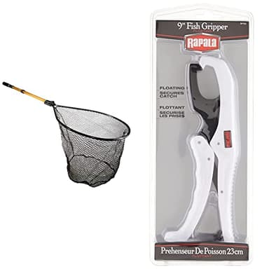 Frabill Conservation Series Landing Net with Camlock Reinforced Handle, 20 X 23-Inch, Premium Landing Net, Multi (9510) and Rapala 9" Floating Fish Gripper