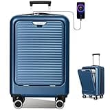 FOCHIER Carry On Luggage 22x14x9 Airline Approved with Front Compartment & USB Port, Hard Shell TSA Approved Carry On Suitcase with Spinner Wheels, Blue