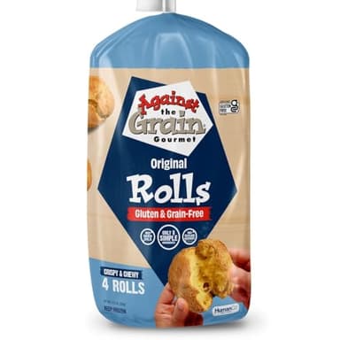 Against The Grain Gluten-Free Original Rolls,12.5 oz, Grain-Free, Seed Oil Free, Frozen Bread, 4 Rolls