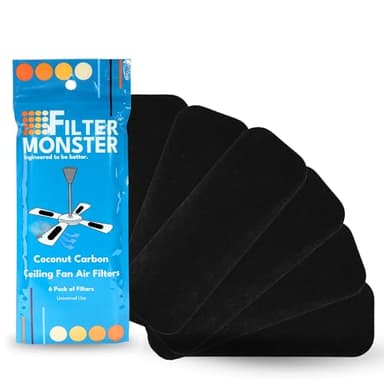 Filter Monster Coconut Carbon Ceiling Fan Filters - Easy-Stick Activated Carbon Blade Filters for Common Household Contaminants - 6 Pack
