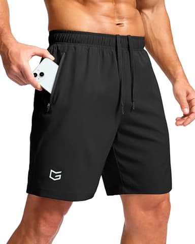 G Gradual Men's Athletic Running Shorts with Zipper Pockets Quick Dry 7"/ 5"/ 9" Workout Gym Shorts for Basketball Hiking(Black,7L)