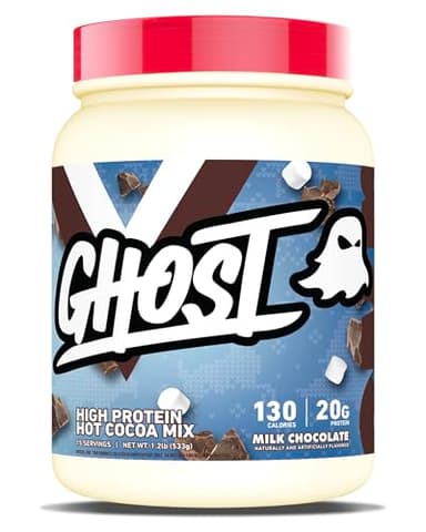 GHOST High Protein Hot Cocoa Drink Mix, Milk Chocolate - Creamy & Smooth Hot Chocolate Powder with 20g Hydrolyzed Whey Protein & Mini Marshmallows - Easy Mix Seasonal Drink - Gluten-Free