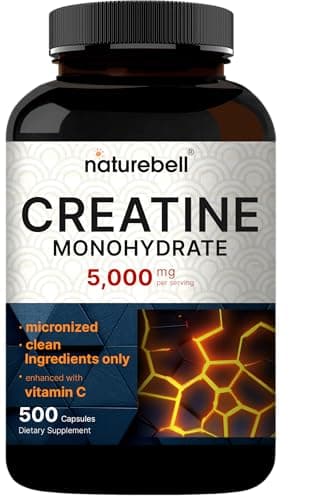 NatureBell Creatine Monohydrate Capsules 5,000mg Per Serving, 500 Count | Micronized, Unflavored Creatine Pills | Pre-Workout & Muscle Strength Support | Easy to Swallow, Filler-Free | 71 Servings