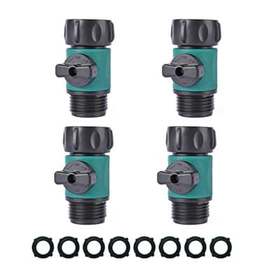 JUSONEY Shut Off Valve, Water Hose Turn Off Valve Garden Hose Connector Set with Rubber Gaskets (12PCS)+Leak-Free Ball Valve (4PCS) Standard 3/4" Thread