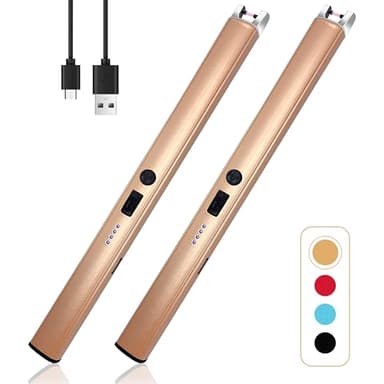 2 PCS Candle Lighter,Windproof Flameless Electric Lighter with LED Power Display ＆ Safety Switch, Upgraded Plasma USB Rechargeable Lighters for Birthday Camping BBQ (Champagne Gold)