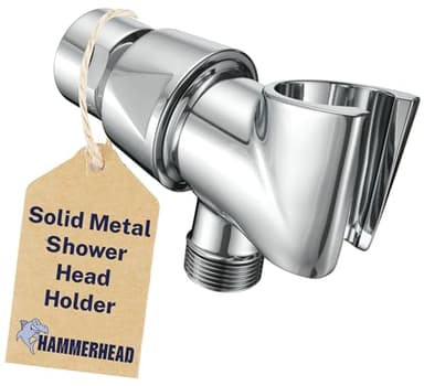 HammerHead Showers® Solid Metal Handheld Shower Head Holder - Chrome - Adjustable Shower Wand Holder with Wall Hook Bracket and Pivot Ball - Hand Held Shower Head Holder - Shower Hose Holder