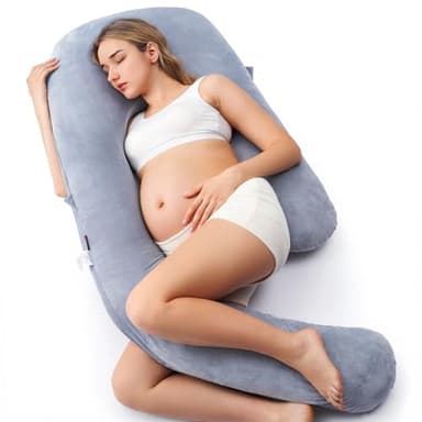 Momcozy Pregnancy Pillow for Sleeping, Dreamlign U Pro Maternity Pillow with Adjustable Leg Pillow, Removable Cover - Support for Back, Hip, Belly, Legs for Pregnant Women, 50-72 Inch Full Body Pillow