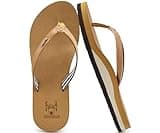 KuaiLu Womens Arch Support Flip Flops Comfortable Yoga Mat Slip on Leather Walking Thong Cushion Sandals Summer Beach Orthotic Slides Travel Essentials Indoor Outdoor Slippers Shoes Khaki Size 7