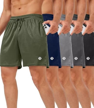 lomsoe 5 Pack Gym Shorts Men 5 Inch Quick Dry Mesh Shorts Men Lightweight Training Athletic Running Shorts with Pockets