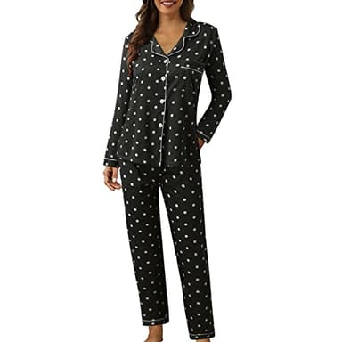 Tthxqing Womens Winter Pajamas Sets with Pockets Long Sleeve Sleepwear Button Down Long Pants Loungewear Soft 2 Piece Pj Set
