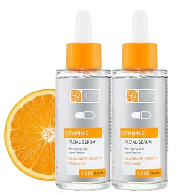 Global Beauty Care Vitamin C Facial Serum - Facial Treatment Serum with Hyaluronic Acid for Uneven Tone & Radiance Appearance Support, Fast Absorbing, Lightweight Hydration, 1.7 fl oz (2-Pack)
