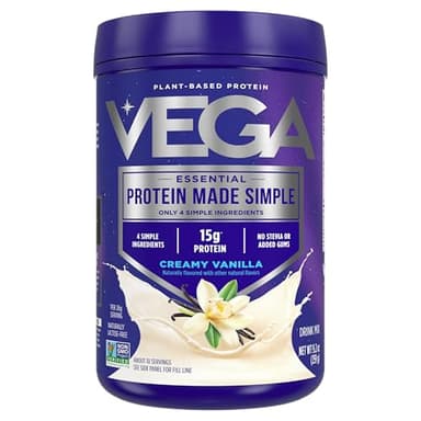 Vega Protein Made Simple Protein Powder, Vanilla - Stevia Free, Vegan, Plant Based, Healthy, Gluten Free, Pea Protein for Women and Men, 9.2 oz (Packaging May Vary)