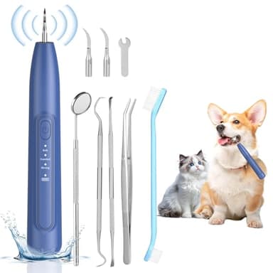 Ultrasonic Dog Teeth Cleaner, 3 Modes Sonic Tooth Cleaner for Dogs, Low Noise Sonic Dog Plaque and Tartar Remover with LED Light, 2 Cleaning Head, Toothbrush, Dental Mirror Probe Tweezer and Scraper