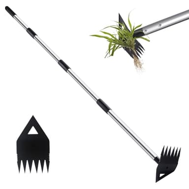 Weed Puller Tool with Long Handle, Hoe Garden Tool Weeding Rake Combo for Uprooting, Garden Hoe, Weed Remover Manual Hand Weeder for Yard Flower Bed