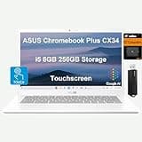 ASUS Chromebook Plus CX34 Laptop, 14" FHD Touchscreen, Intel Core i5-1335U, 8GB RAM, 256GB Storage (128GB UFS +128GB IST SD Card) Enterprise Business, 2TB Cloud Storage, Google AI, Chrome OS, White