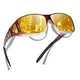TJUTR Night Vision Driving Glasses Fit Over Glasses for Men Women, Anti-Glare Polarized Nighttime Yellow Lens