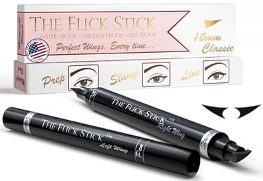 The Flick Stick Winged Eyeliner Stamp For Quick and Easy Cat Eye Makeup, SmudgeProof & Waterpoof Eye Liner Cat Eye Stencil Makeup Tool, Wingliner, Liquid Eyeliner Pens (10mm Classic, Midnight Black)
