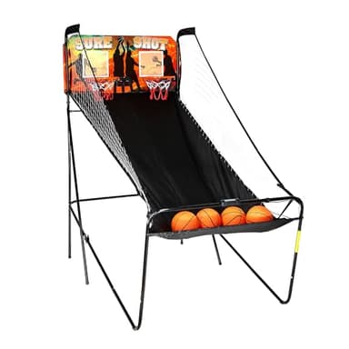 Hathaway Sure Shot 81-in Dual Basketball Arcade Game for Game Room - with LED Scoring, Foldable Indoor Basketball Game Design, Steel Frame, 8 Game Modes, Pump & Dual Hoops - Orange/Black Finish