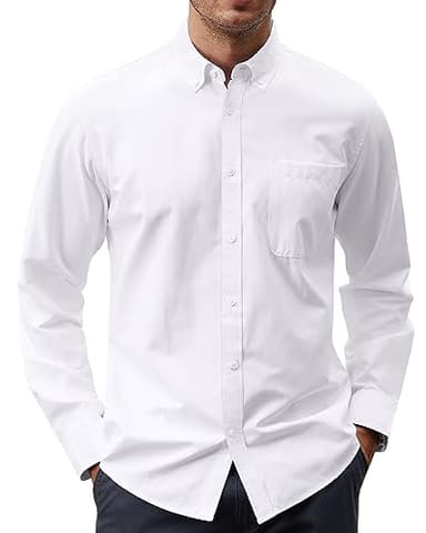 J.VER Men's Cotton Button Down Oxford Shirts Regular Fit Long Sleeve Casual Business Shirt with Pocket A-White Small