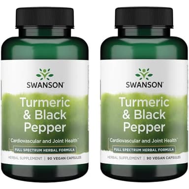 Swanson Turmeric & Black Pepper - Curcumin Supplement to Support Digestion, Circulation & Joint Health - Antioxidant Support* - Organic, Non-GMO & Gluten-Free - 90 Vegan Capsules (2 Pack)