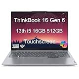 Lenovo ThinkBook 16 Gen 6 Business Laptop (16" FHD+ Touchscreen, Intel 8-Core i5-13420H, 16GB DDR5 RAM, 512GB SSD) 10-Hour Long Battery Life, Thunderbolt 4, Ethernet, Wi-Fi 6, Webcam, Win 11 Pro, Grey