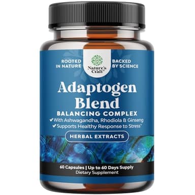 Herbal Adaptogen Mood Support Supplement - Calming Adaptogens Supplement for Stress & Cortisol Management with Ashwagandha Rhodiola Rosea & Maca Root - Vegan & Daytime Friendly - 60 Count