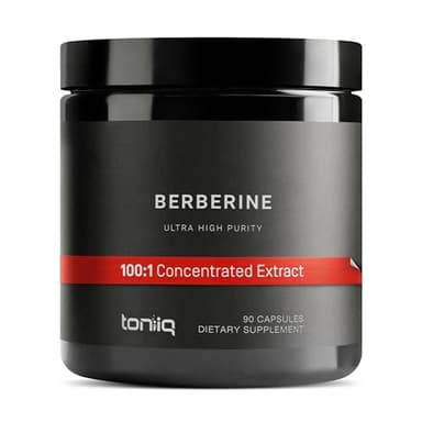 Toniiq Ultra High Strength Berberine HCl from The Himalayas - 100:1 Concentrated Extract - Lab-Tested 97% Berberine HCl - 90 Vegetarian Capsules, 500 mg per Capsule