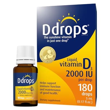 Ddrops Adults 2000IU 180 Drops - Liquid Vitamin D3 Supplement, Supporting Strong Bones & Immune System