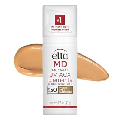 EltaMD UV AOX Elements Tinted Mineral Face Sunscreen Lotion, Tinted Moisturizer for Face SPF 50 with Antioxidants, For Dry Sensitive Skin 1.7 oz Pump
