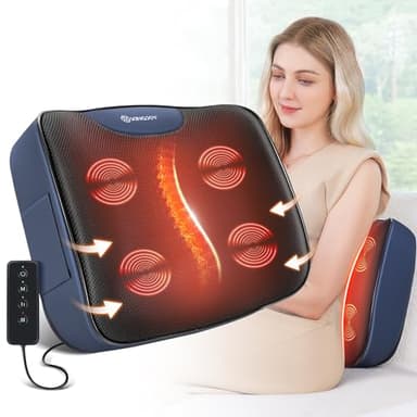 Heated Lumbar Support Pillow for Office Chair, Ergonomic Back Support Pillows with Vibration, Memory Foam Chair Back Massager for Pain Relief, 3 Heat Levels & 3 Massage Modes, Gifts for Mon Dad