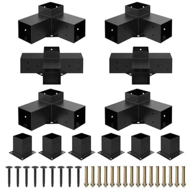 JEXALINE Heavy Alloy Steel Pergola Kit with 3-Way Brackets for 4"x 4" (Actual 3.6" X 3.6") Lumber，DIY Pergola Brackets Suitable for Pergolas，Gardens，and Metal Gazebo Kits - Includes Screws