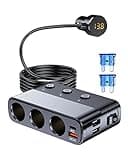 7 in 1 Cigarette Lighter Splitter, LIHAN 3 Socket Car Charger Adapter, Type-C QC3.0 PD 30W Charging, Dual USB Charging Ports, Independent Switches, LED Voltmeter, Plug Outlet 12V/24V(3.3ft Cable)