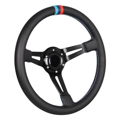GONMOT 3 Color Stitching Racing Steering Wheel Microfiber Leather 13.8”/350mm Drifting Deep Dish Steering Wheel For Car and Simulation PC Game