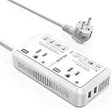 European Travel Plug Adapter 220V to 110V Voltage Converter US to Europe 2000W Travel Voltage Converter with 2 USB Ports for Hair Dryer/Curling Iron/Phone Travel Adapter for Europe Countries (White)