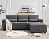 Siiejia 88" Sectional Couches for Living Room, Comfy Boucle Couch with Storage Ottoman & Pocket, Modern 3 Seater L Shaped Sofa Couch with Lumbar Pillows for Apartment, Office, Easy Assembly, Dark Gray