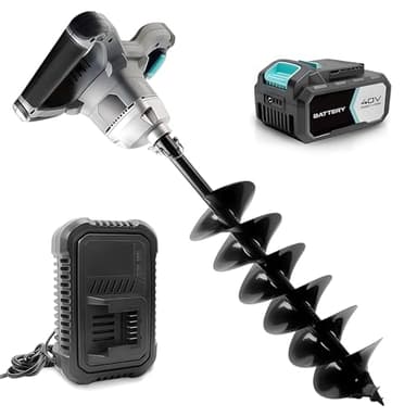 40V Brushless Cordless Earth Auger 6 Inch Post Hole Digger w/ 2,5AH Battery, 4A Charger, Led Work Light，Forward & Reverse Direction