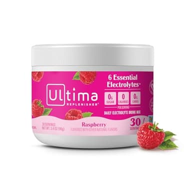 Ultima Replenisher Daily Electrolyte Powder Drink Mix – Sugar Free – Raspberry, 30 Servings – Hydration Powder with 6 Key Electrolytes and Trace Minerals – Keto Friendly, Vegan, Non-GMO