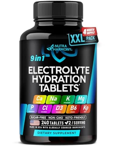 Electrolytes - Electrolyte Tablets with Magnesium, Sodium, Potassium, Chloride, Vitamins D3 & B6, Kelp Powder - Salt Pills - Made in USA - Oral Tablets as Capsules - Vegan & Keto Friendly - 240 Tabs