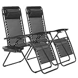 Simple Deluxe 2 Set Zero Gravity Chairs Patio Portable Reclining Folding Lounge Chair Beach Camping Chairs with Pillow and Cup Holder Trays for Garden, Lawn, Black