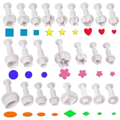 HAPY SHOP 24 Pcs Cookie Cutters, Plunger Cutter Cake Decorating Supplies Fondant Cake Cookie Mini Plastic Biscuit Plunger Fondant Decorating Molds