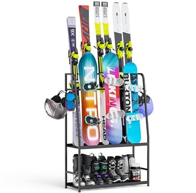 Lurgno Ski Rack for Garage,Freestanding Snowboard Rack for Ski,Snowboard, Ski Boot, Ski Poles, Goggles, Helmet and More, Heavy Duty Steel Floor Stand Ski Organizer for Garage Basement
