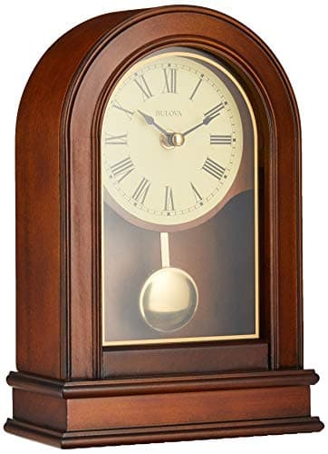 Bulova B7467 Hardwick Mantel Clock | Traditional Hardwood Case with Walnut Finish | Roman Numerals | Elegant Timepiece for Home or Office