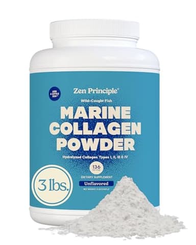 Zen Principle Marine Collagen Peptides Powder 3lb. Wild-Caught Fish, Non-GMO. Supports Healthy Skin, Hair, Joints, and Bones. Hydrolyzed Type 1 & 3 Protein. Amino Acids, Unflavored, Easy to Mix.