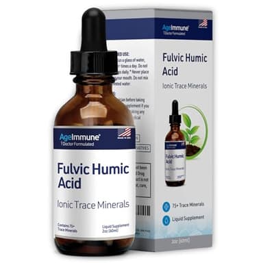 Fulvic Humic Acid 75 + Trace Minerals Liquid Supplement - Plant Derived in USA - Fulvic Acid Minerals Concentrate for Energy, Gut Health and Hydration- 1 gram per Serving - 2 oz.