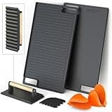 Cast Iron Griddle, Reversible Grill/Griddle + Cast Iron Press + Pan Scraper + Pinch Mitts, Grill Pan For Stove Top, Gas Grill, Indoor & Outdoor Cooking - Pre Seasoned & Non-stick (9.5" x 16.75")